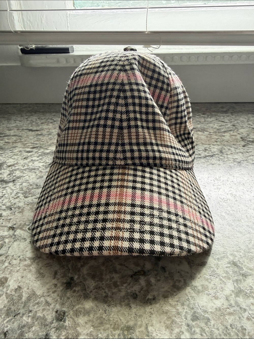 LOFT Plaid Baseball Cap in Beige, Black & Pink Stripe
